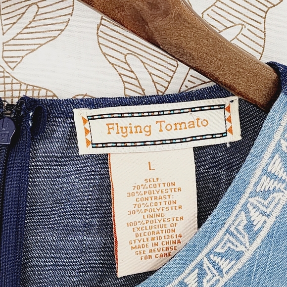 Flying Tomato cotton blend Embroidered Flare Sleeve Mini Dress L - Picture 4 of 6